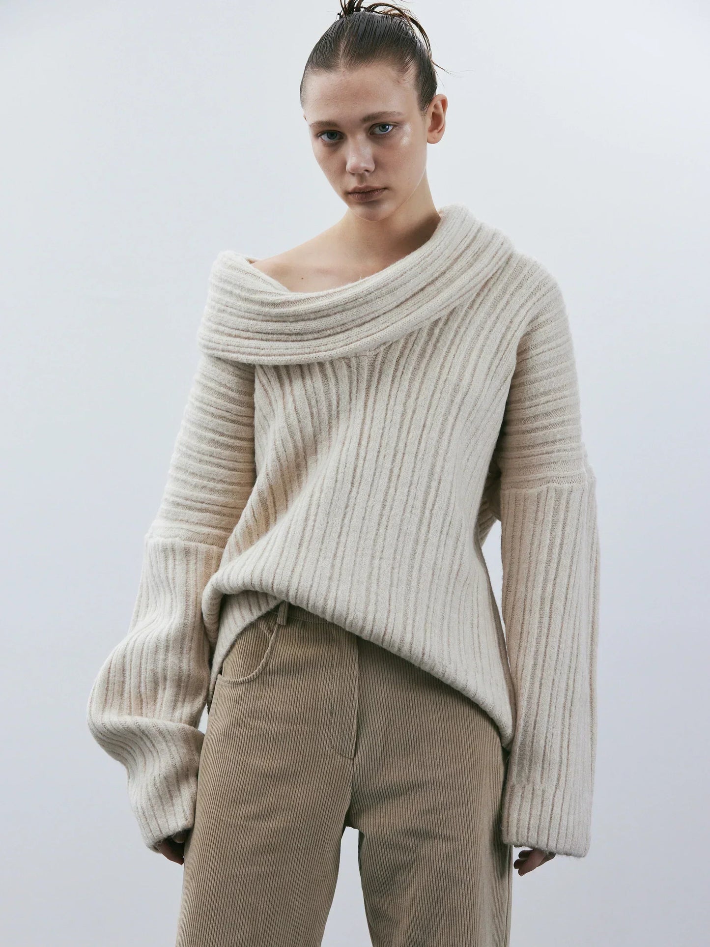 Yara - Damen Oversize Strickpullover mit Off-Shoulder Design