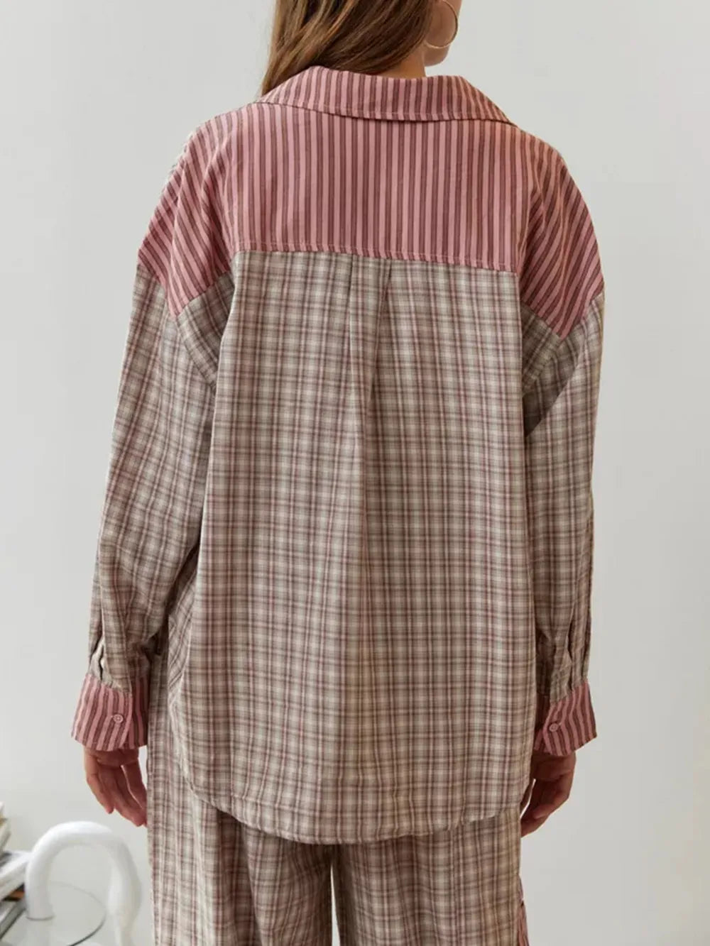 Nora – Damen Pyjama Set mit Hemd und Hose im Streifenmuster