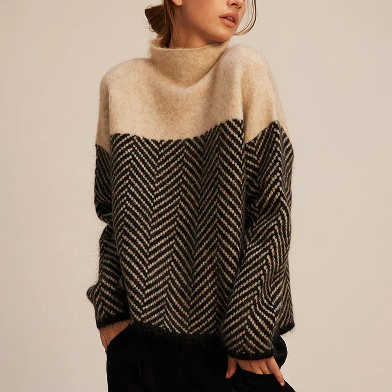 Liora – Damen Strickpullover mit Stehkragen und Muster