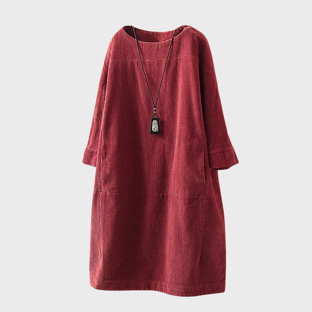Amelie – Damen Cordkleid mit Ärmeln und lockerer Passform