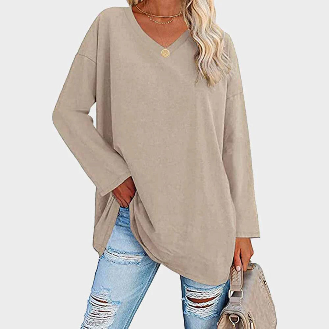 Laura – Damen Longshirt mit V-Ausschnitt und lockerer Passform