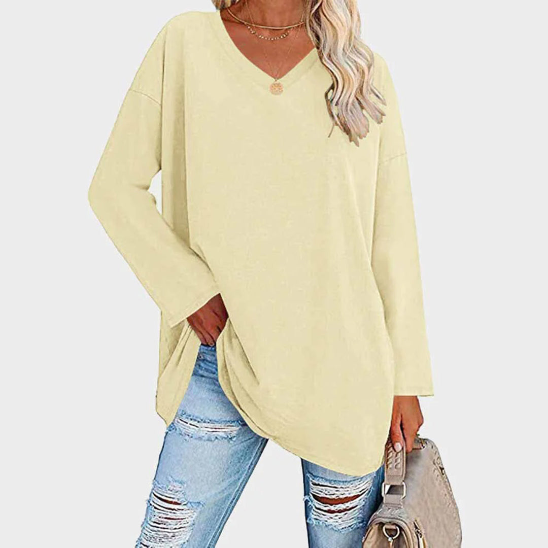 Laura – Damen Longshirt mit V-Ausschnitt und lockerer Passform