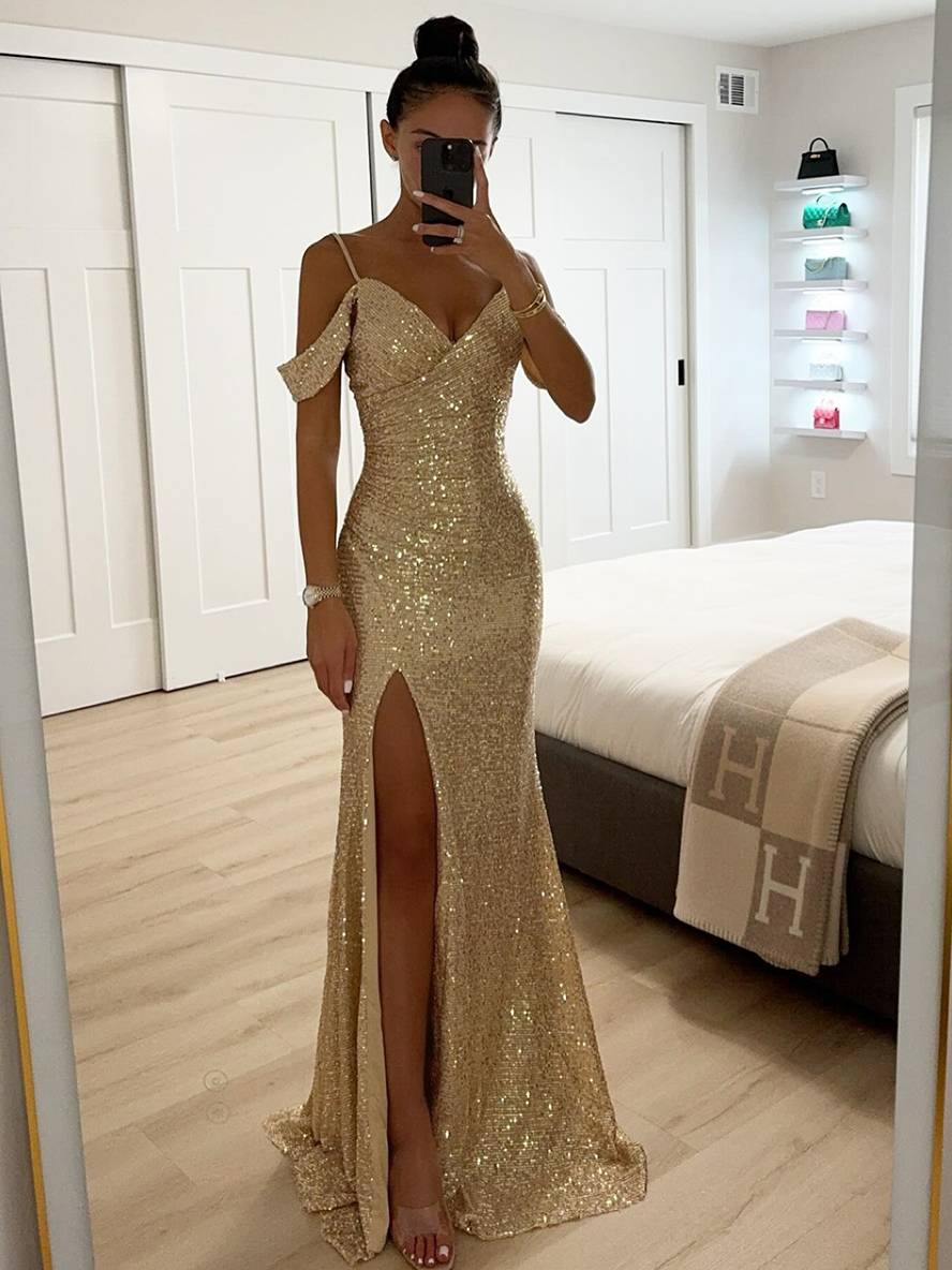 Serena – Damen Abendkleid mit Pailletten und Schlitz