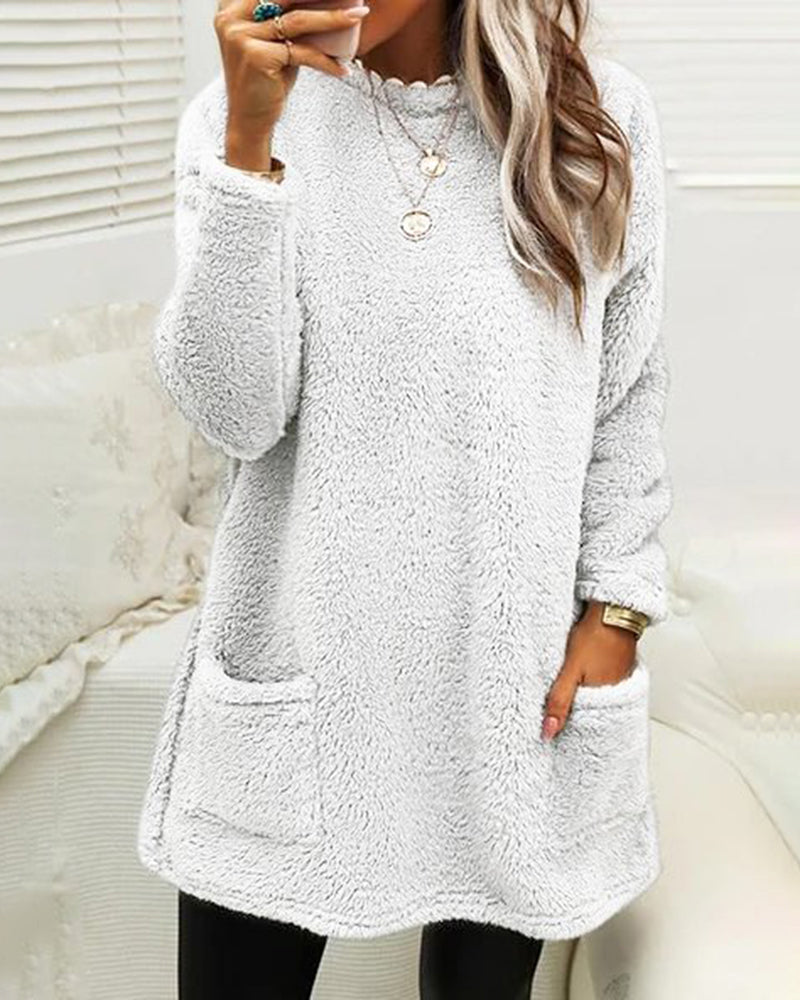 Aylen - Damen Teddy-Pullover langarm mit Taschen