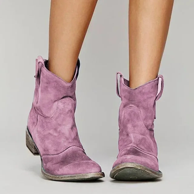 Damen Cowboy Stiefeletten – Wildlederoptik mit Blockabsatz