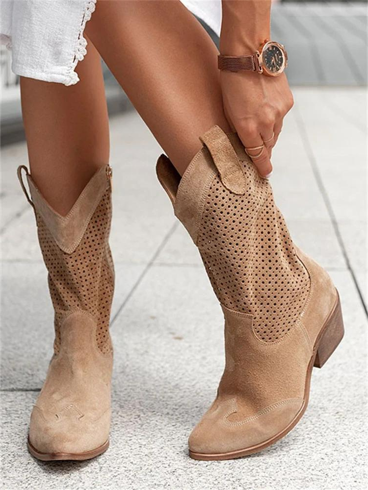 Reverie – Damen Leder-Cowboystiefel mit Lochmuster