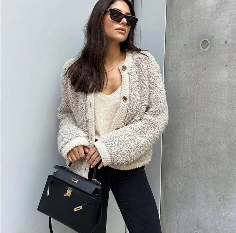 Alessia - Damen Teddyjacke mit Knopfleiste