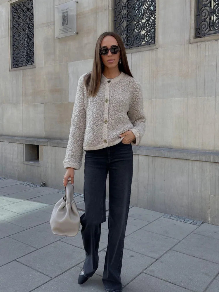 Alessia - Damen Teddyjacke mit Knopfleiste