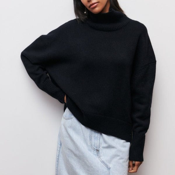 Camila - Jersey oversize de cuello alto en color camel para mujer