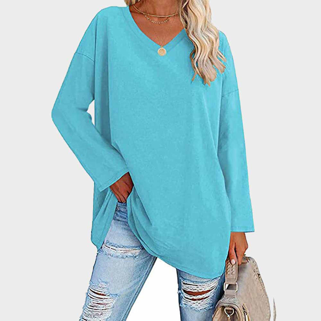 Laura – Damen Longshirt mit V-Ausschnitt und lockerer Passform