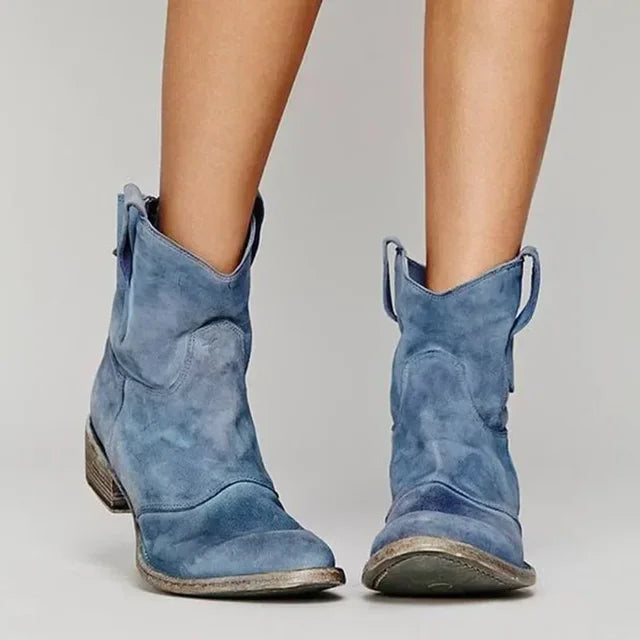 Damen Cowboy Stiefeletten – Wildlederoptik mit Blockabsatz
