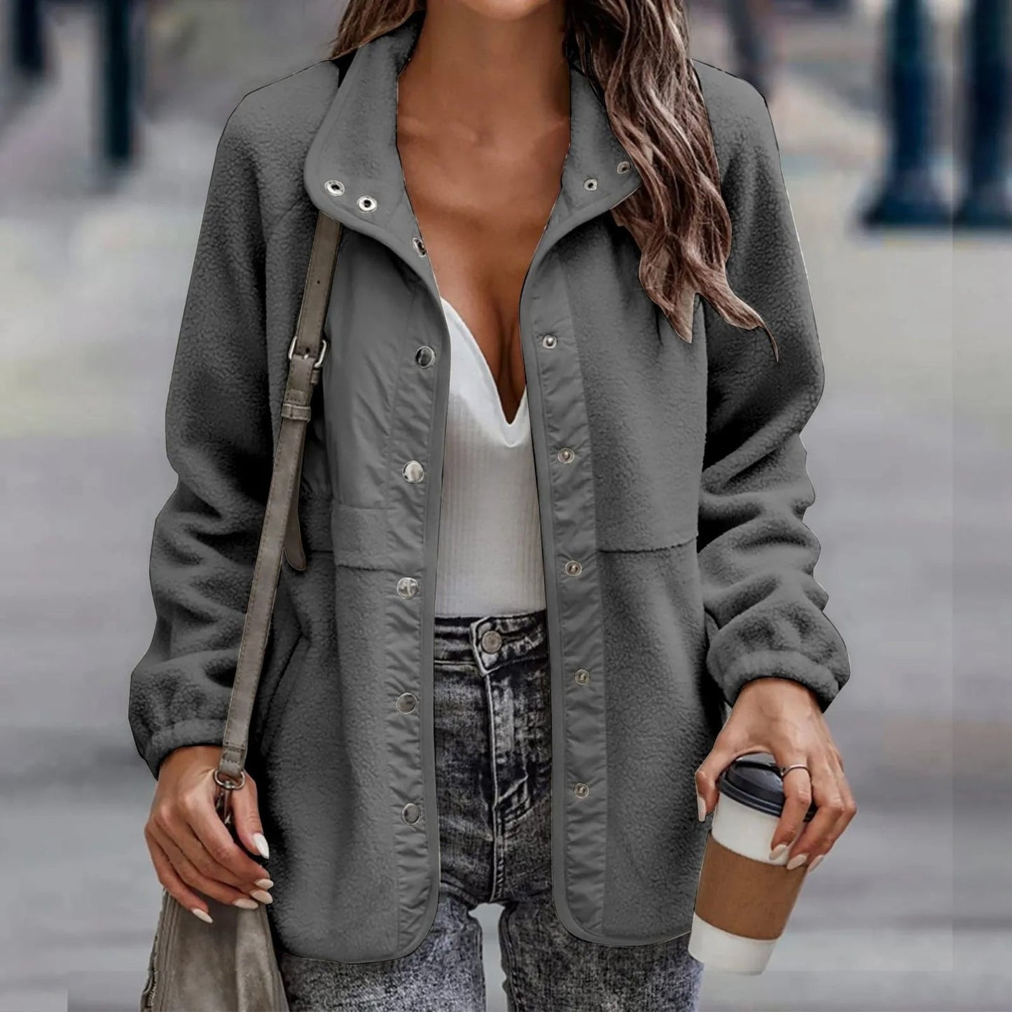 Amira – Damen Fleecejacke mit Druckknöpfen