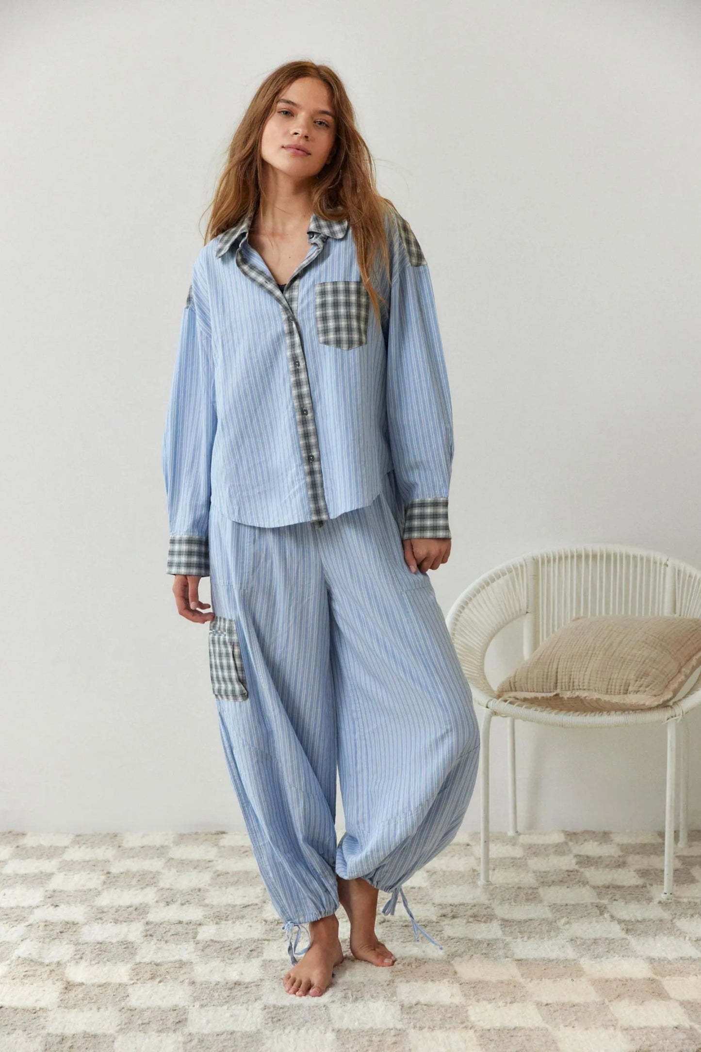 Nora – Damen Pyjama Set mit Hemd und Hose im Streifenmuster