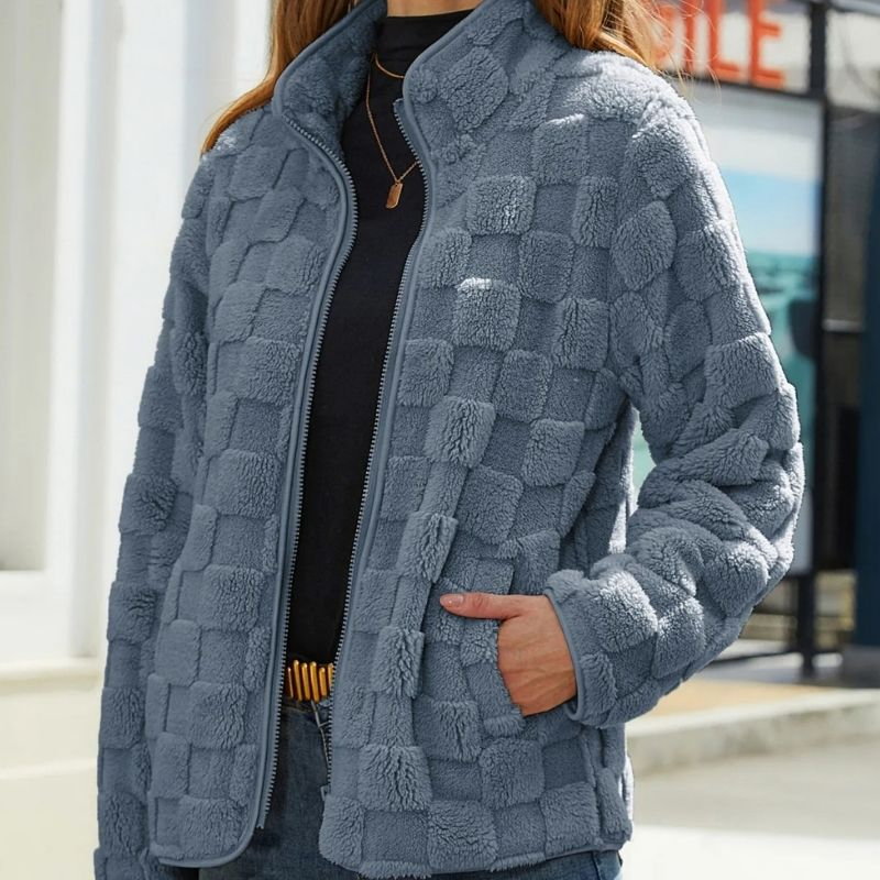 Elena - Damen Teddyjacke mit Karomuster-Struktur