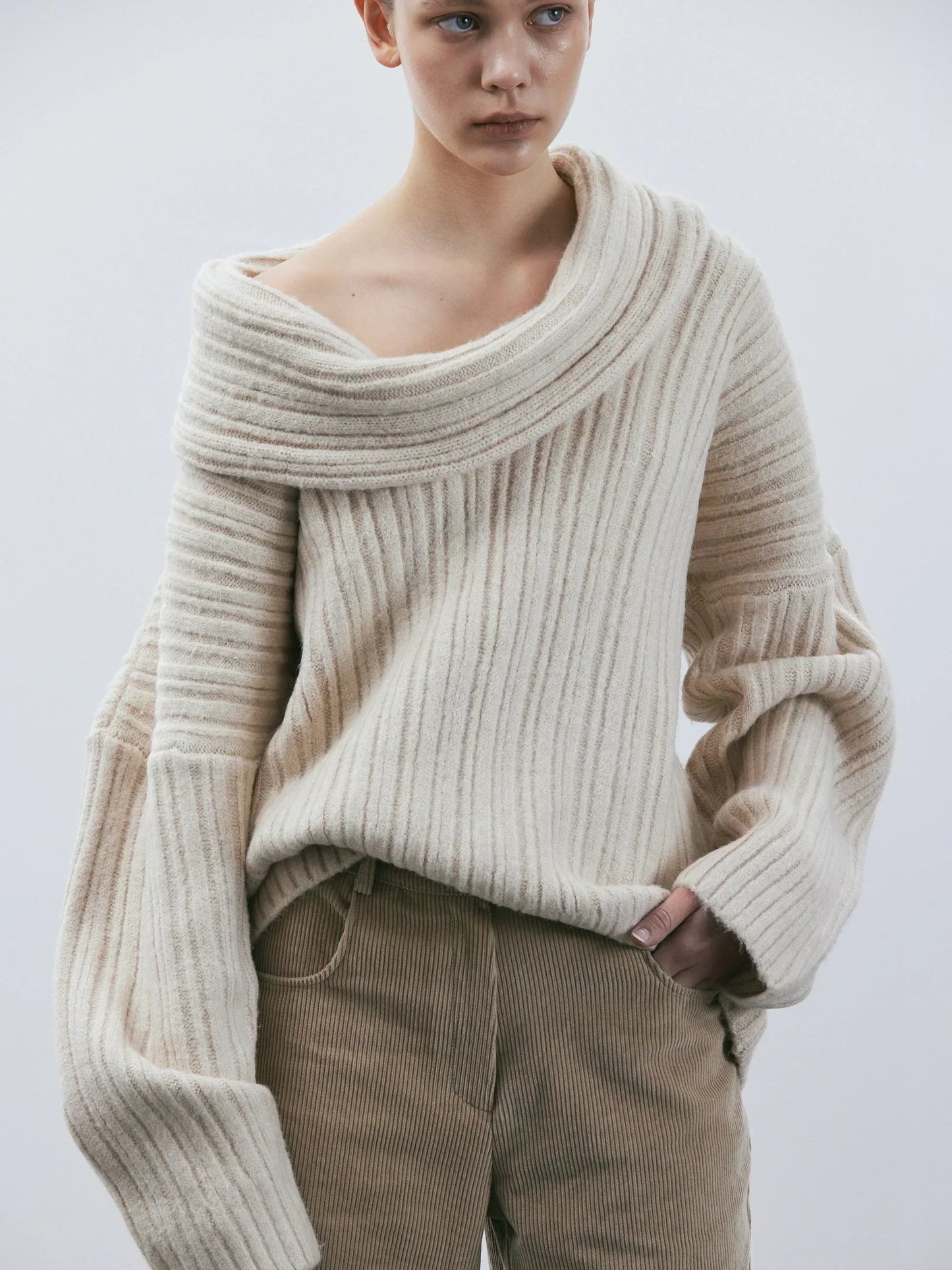 Yara - Damen Oversize Strickpullover mit Off-Shoulder Design