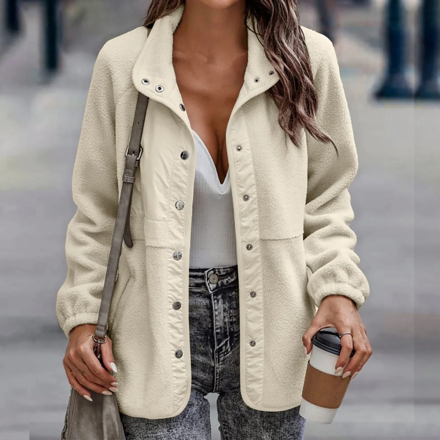 Amira – Damen Fleecejacke mit Druckknöpfen