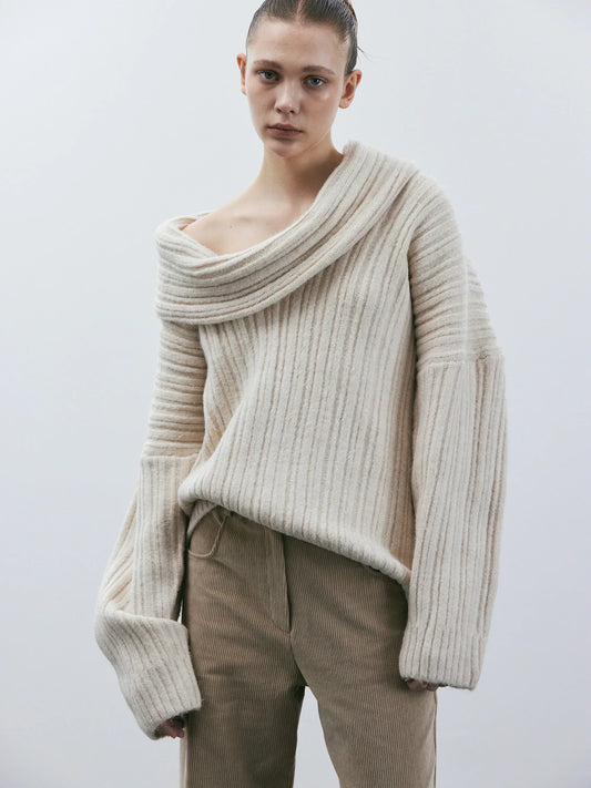 Yara - Damen Oversize Strickpullover mit Off-Shoulder Design