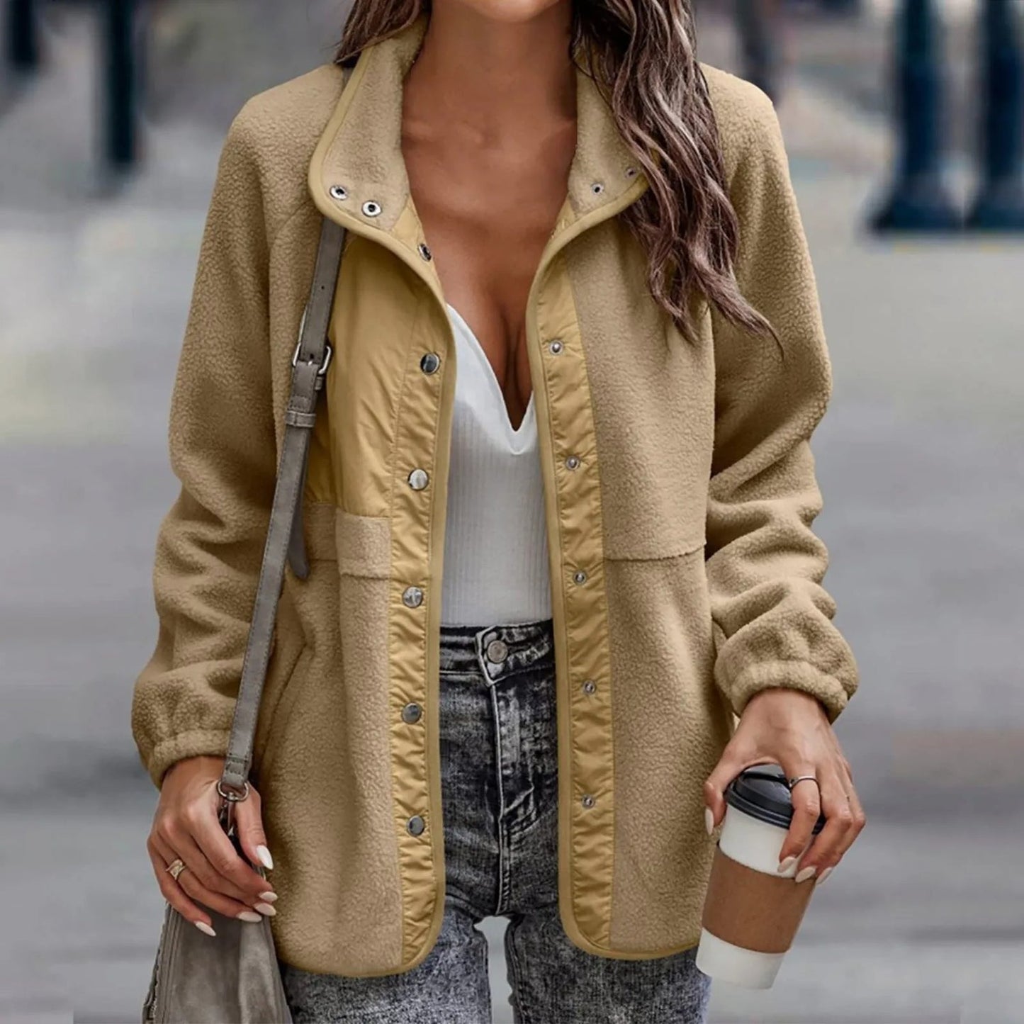Amira – Damen Fleecejacke mit Druckknöpfen