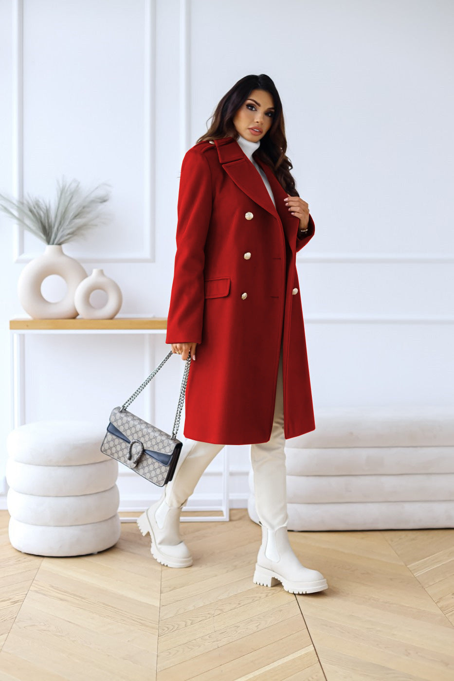 Selina – Damen wolle wintermantel mit Doppelreiher