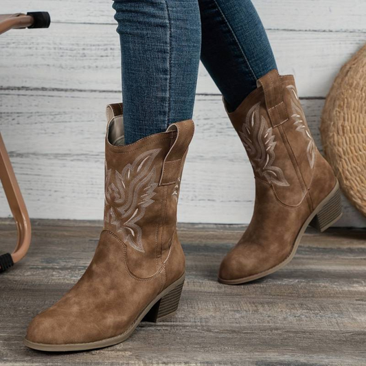 Sierra – Damen Leder-Cowboystiefel mit Sticke