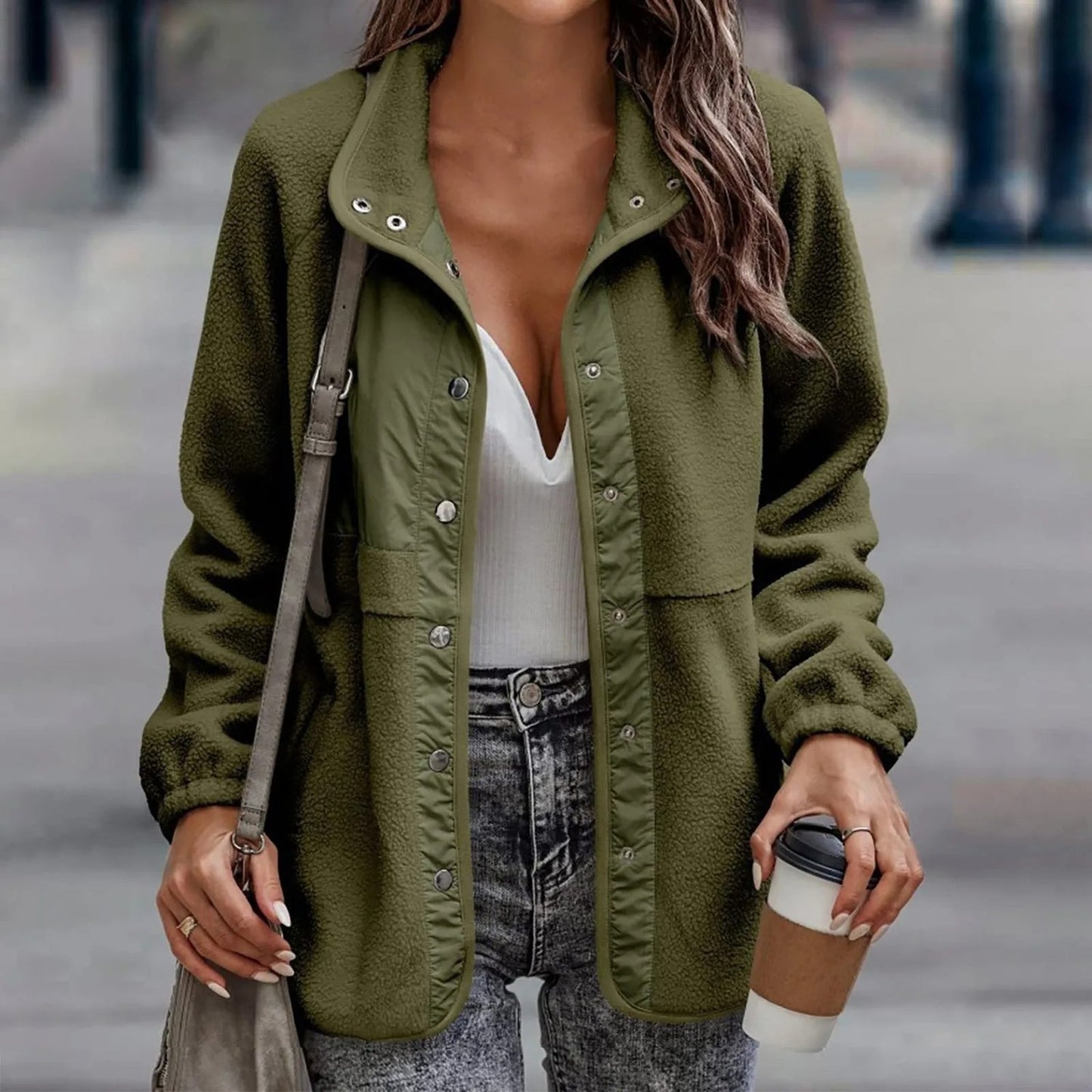 Amira – Damen Fleecejacke mit Druckknöpfen