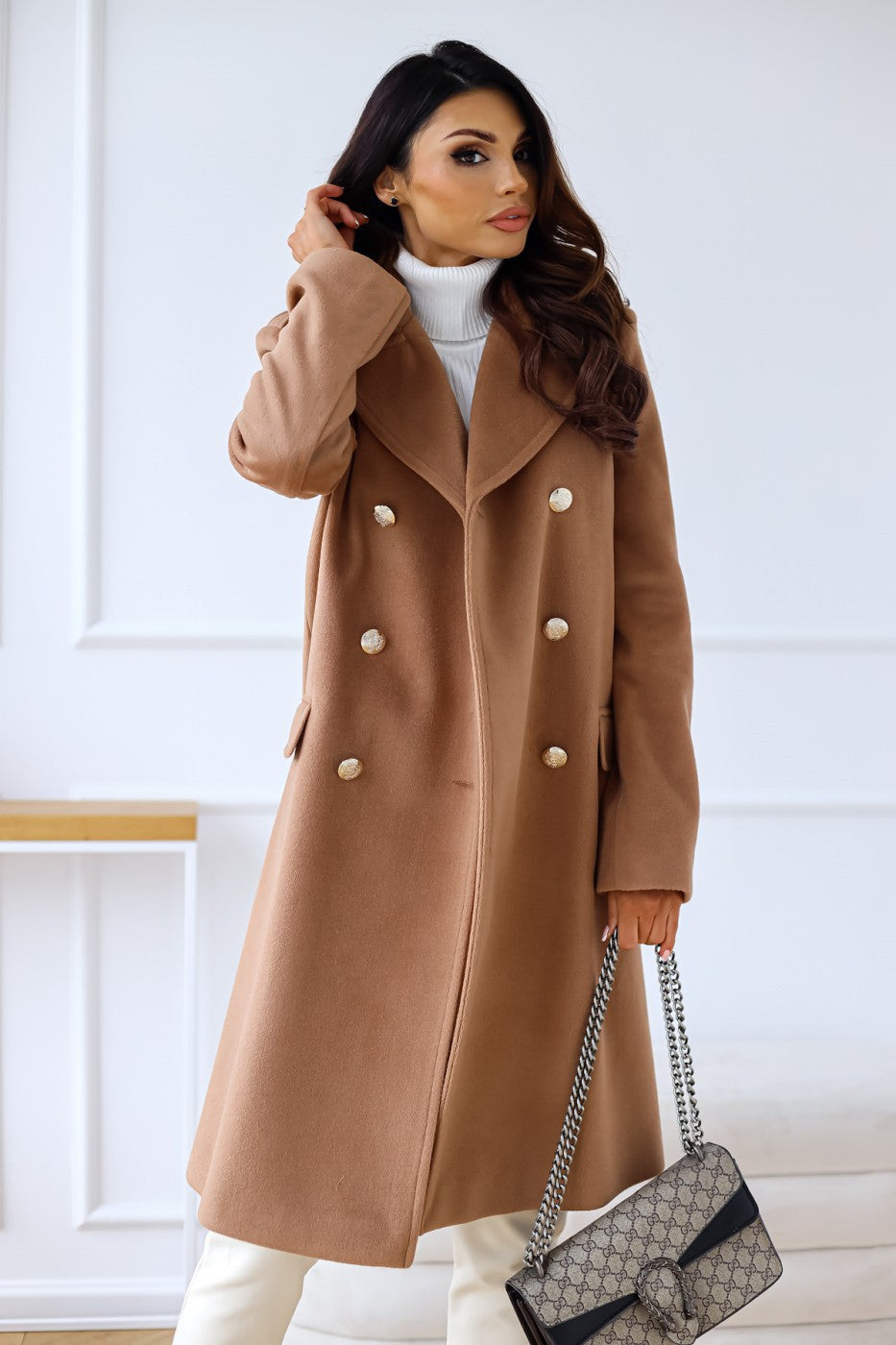 Selina – Damen wolle wintermantel mit Doppelreiher