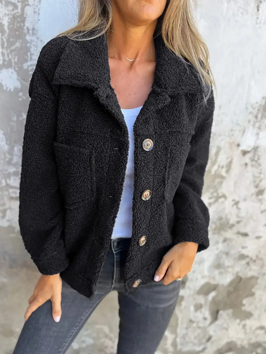 Sofia - Damen Teddyjacke Knopfleiste warm bequem