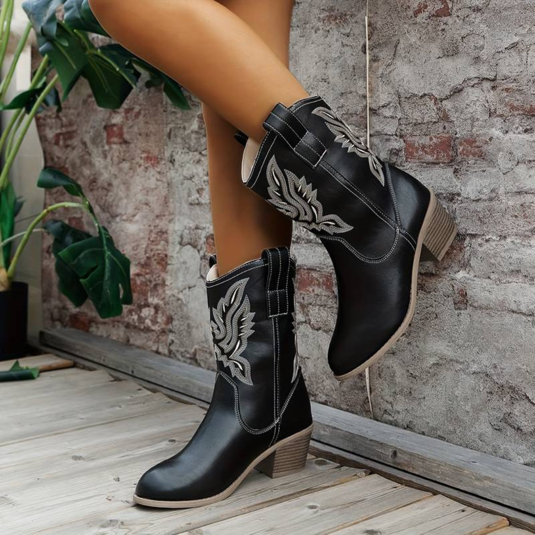 Sierra – Damen Leder-Cowboystiefel mit Sticke