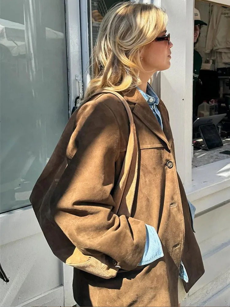 Isabelle - Chaqueta de ante marrón para mujer elegante y versátil