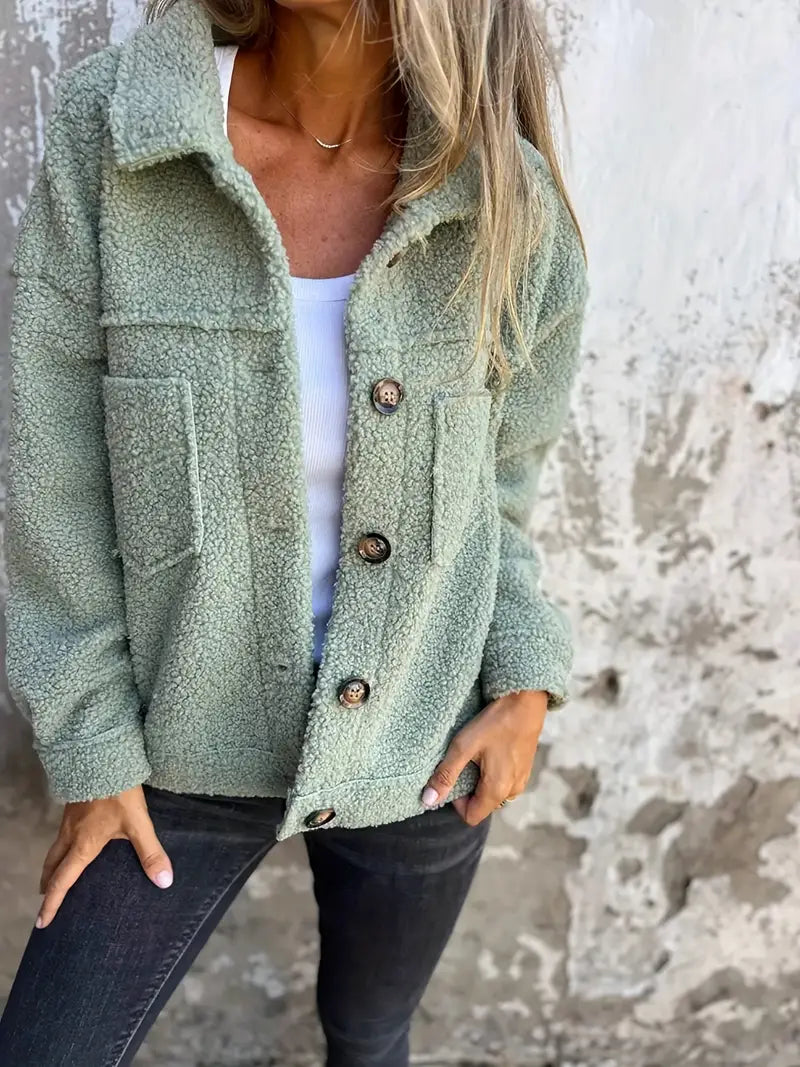 Sofia - Damen Teddyjacke Knopfleiste warm bequem