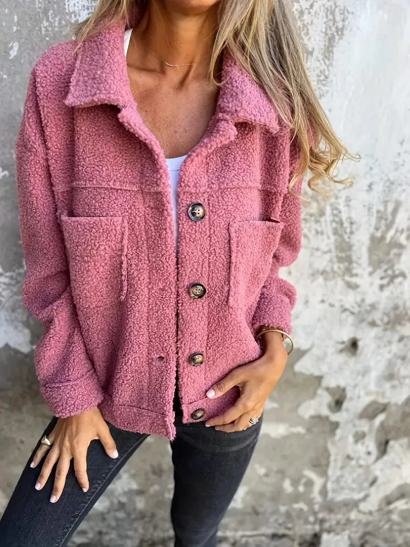 Sofia - Damen Teddyjacke Knopfleiste warm bequem