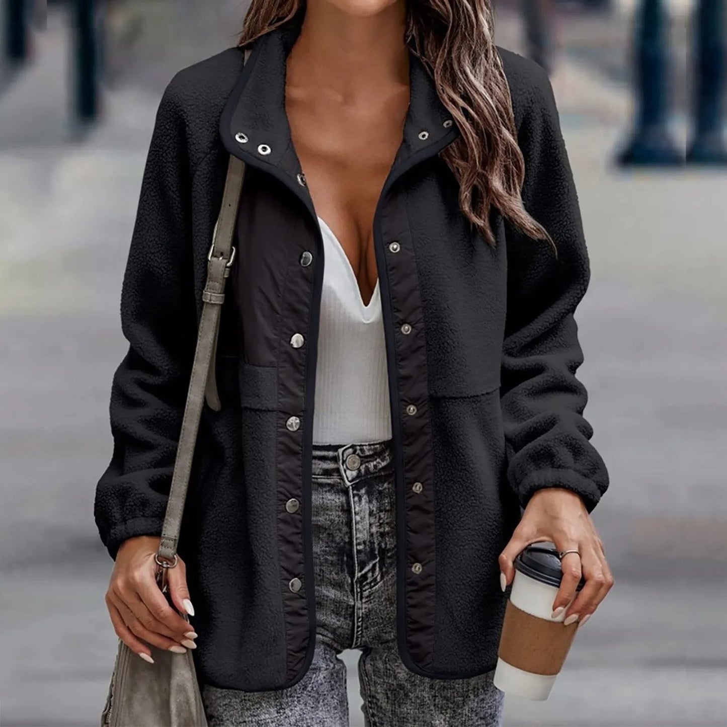 Amira – Damen Fleecejacke mit Druckknöpfen