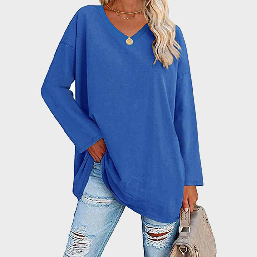 Laura – Damen Longshirt mit V-Ausschnitt und lockerer Passform