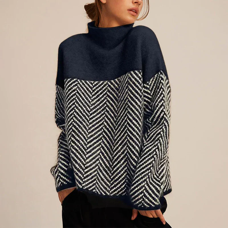 Liora – Damen Strickpullover mit Stehkragen und Muster