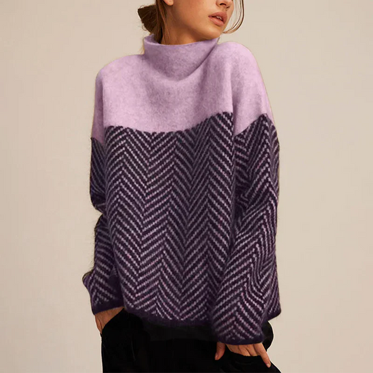 Liora – Damen Strickpullover mit Stehkragen und Muster
