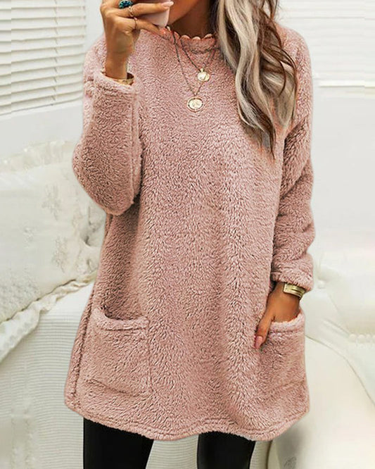 Aylen - Damen Teddy-Pullover langarm mit Taschen