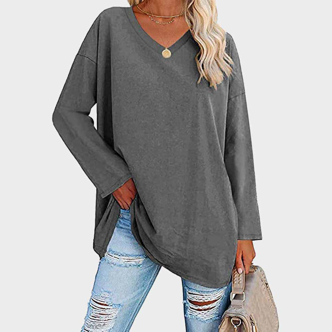 Laura – Damen Longshirt mit V-Ausschnitt und lockerer Passform