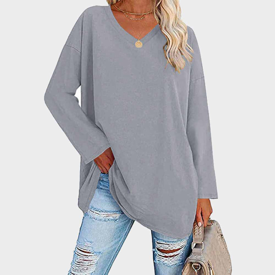 Laura – Damen Longshirt mit V-Ausschnitt und lockerer Passform