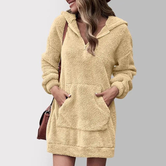 Milena - Damen Kapuzenkleid langarm mit Kängurutasche