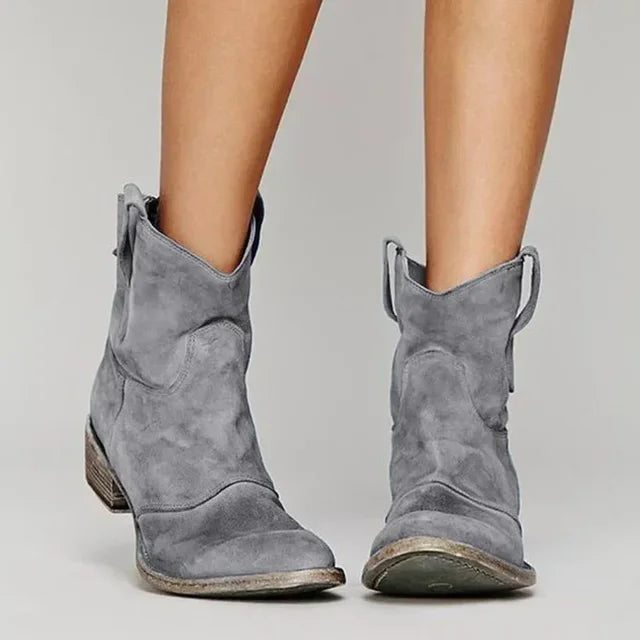 Damen Cowboy Stiefeletten – Wildlederoptik mit Blockabsatz