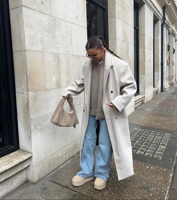 Amelie - Damen Oversize Mantel mit Doppelknopfreihe