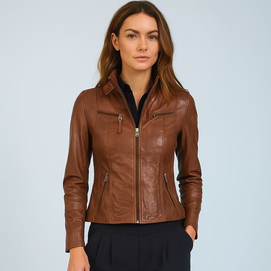 Kastanienbraune Leder-Motojacke