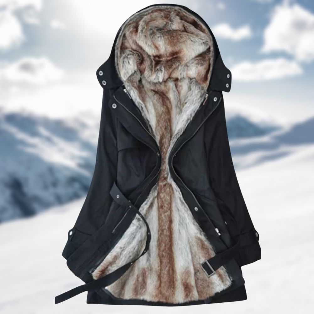 Alpenlux – Damen Winterparka mit luxuriösem Kunstpelzfutter und Taillengürtel