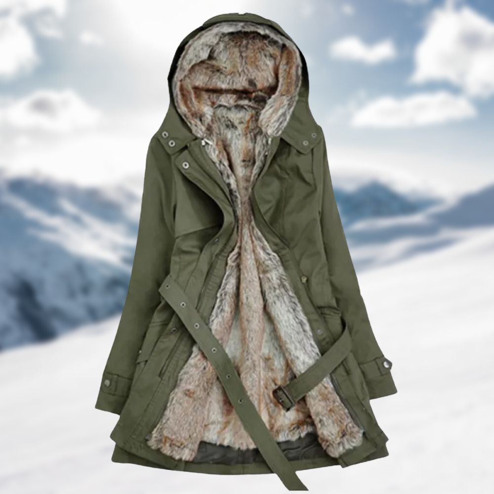 Alpenlux – Damen Winterparka mit luxuriösem Kunstpelzfutter und Taillengürtel