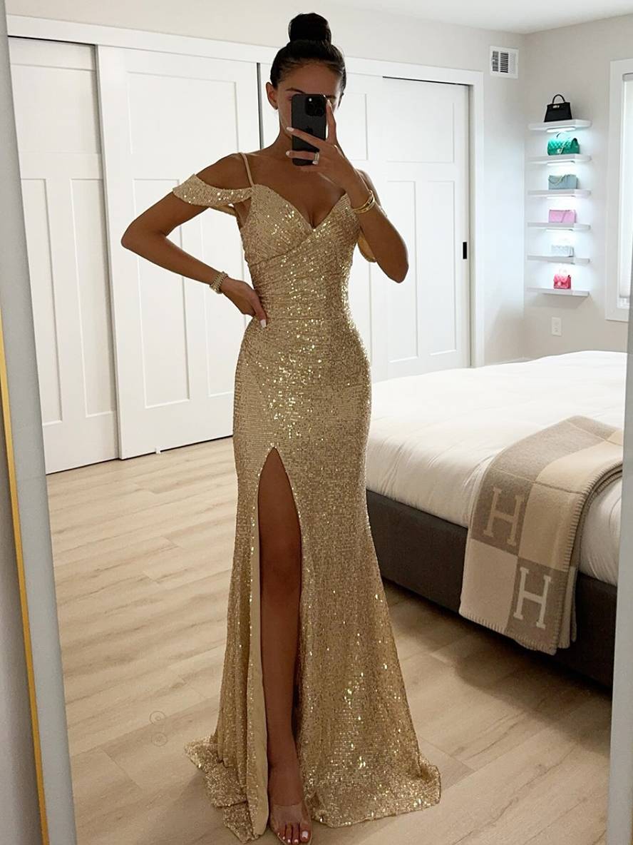 Serena – Damen Abendkleid mit Pailletten und Schlitz