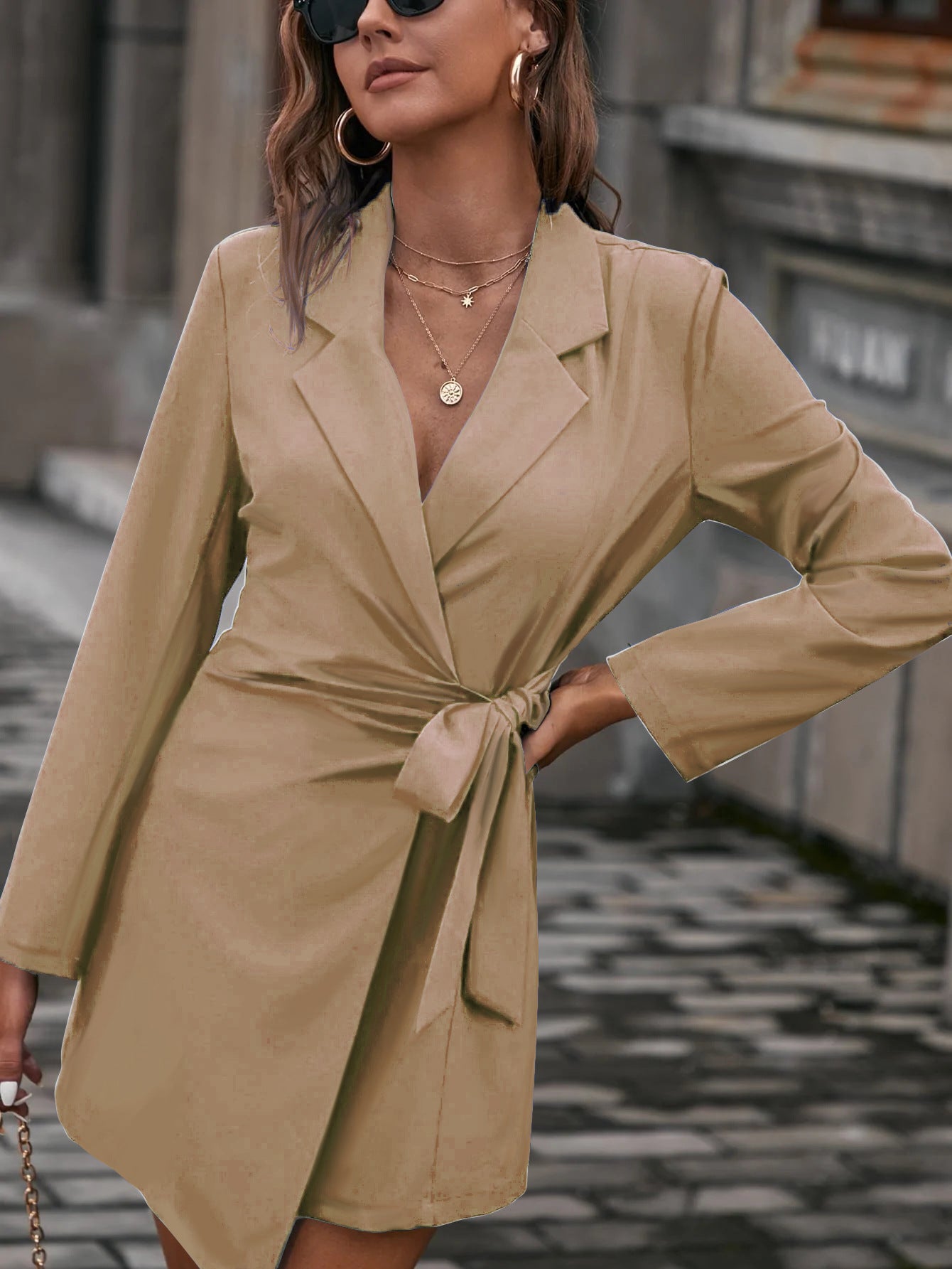 Isabella - Damen Blazerkleid mit Bindegürtel und Reverskragen