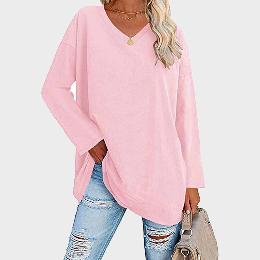 Laura – Damen Longshirt mit V-Ausschnitt und lockerer Passform