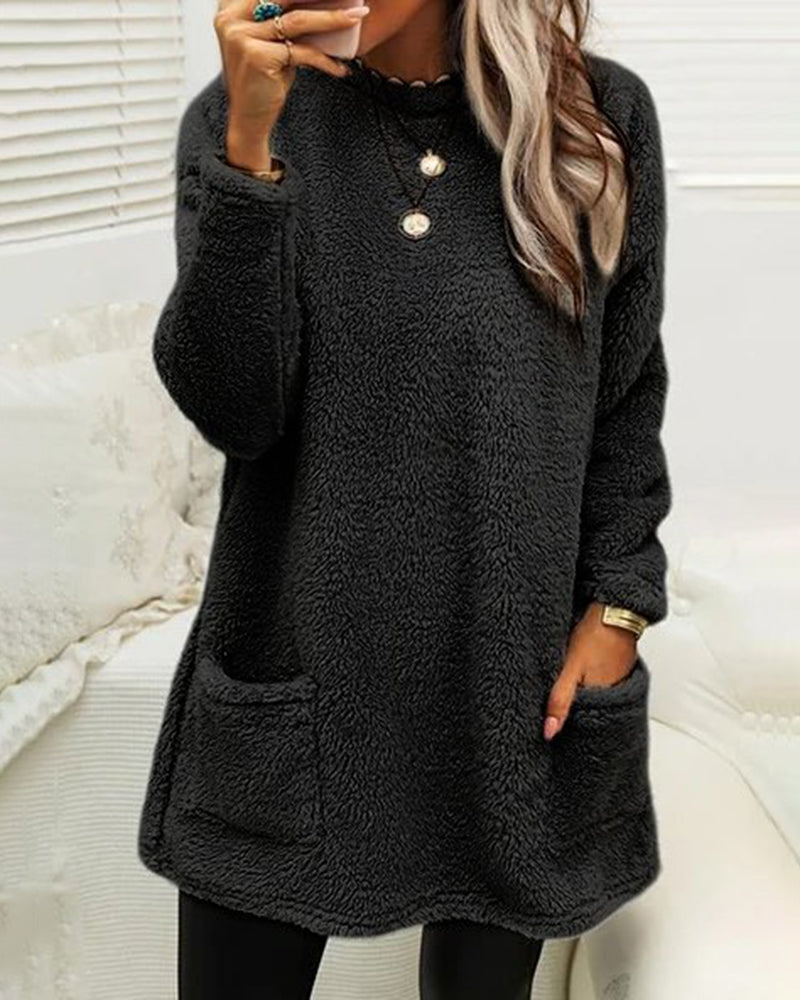 Aylen - Damen Teddy-Pullover langarm mit Taschen