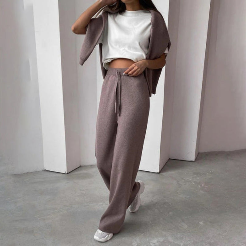 Lena - Damen Strickset mit Rollkragenpullover und Hose gemütlich