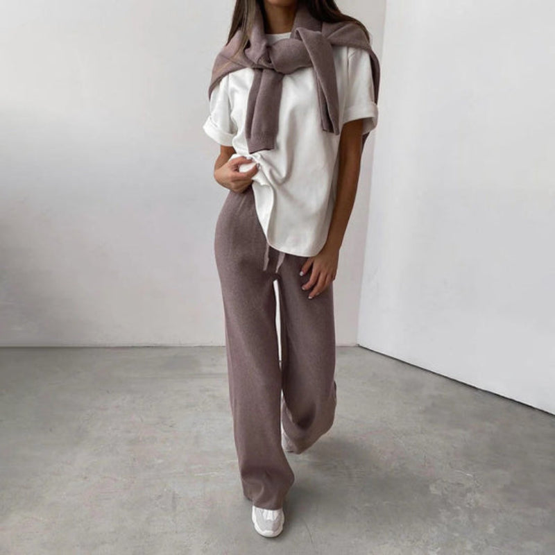 Lena - Damen Strickset mit Rollkragenpullover und Hose gemütlich